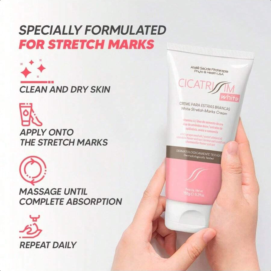 CICATRI White Stretch Mark Fade And Removal Cream 150g/5.29 Oz - Innovative Formula With Pure