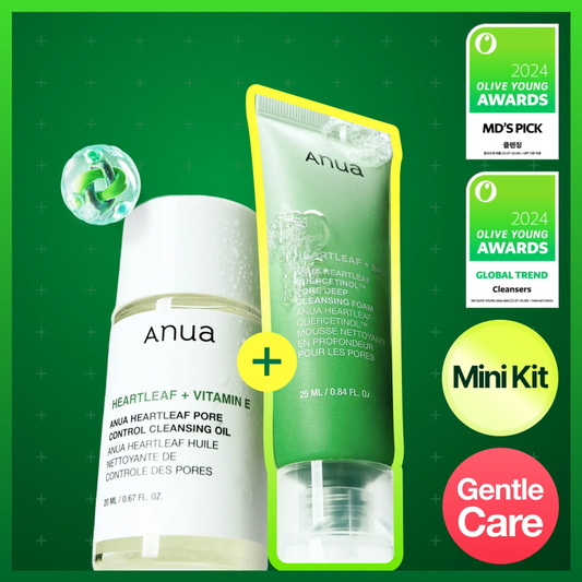 Anua Heartleaf Travel Cleansing Set (Heartleaf Pore Control Cleansing Oil 20ml+ Heartleaf Quercetinol Pore Deep Cleansing Foam 25m