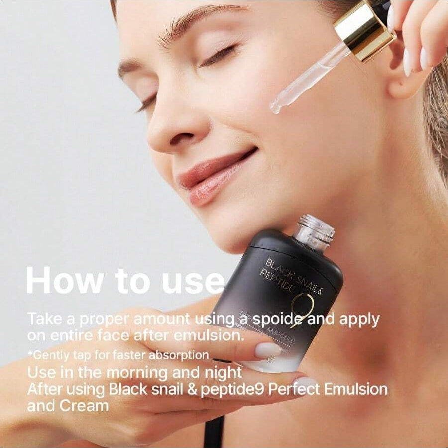 Farmstay Black Snail & Peptide9 Perfect Ampoule, Korean Snail Mucin Serum For Elastic & Glow Skin, Boosting Radiance & Repairing Skin Barrier Serum, For Women & Men, Korean Skin Care, 1.18 Fl. Oz.35ml