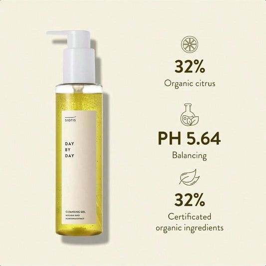 sioris Day By Day Cleansing Gel 150ml/5.07 Oz , Organic Citrus Water And Sugar Beet, Remove Makeup Residue
