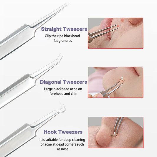 Inhak Professional Acne Clip Straight Tweezers | Diagonal Tweezers | Hook Tweezers