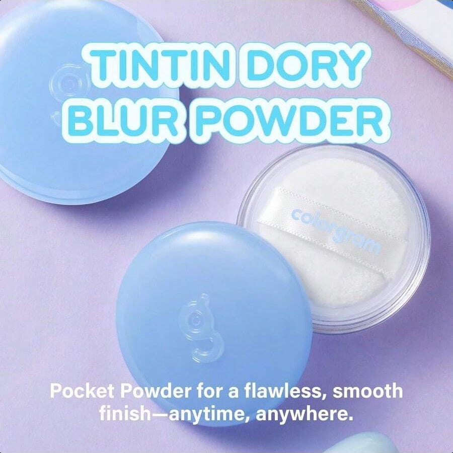 Colorgram Tintin Dory Blur Powder 0.14oz 4g | Long-Lasting Pore-Perfecting Facial Setting Powder | Oil-Control Compact Powder For Smooth Matte Finish | Lightweight Silky Formula For Flawless Skin