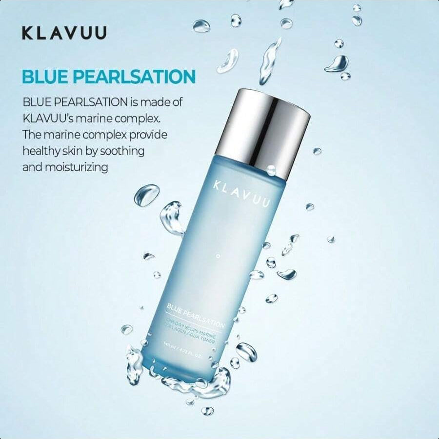 KLAVUU Blue PEARLSATION ONE Day 8 Cups Marine Collagen Aqua Toner 140ml/4.73 Oz - Deeply Hydrating & Soothing For Skin Radiance