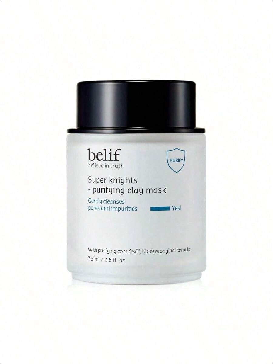 belif Super Knights Purifying Clay Mask, Hyaluronic Acid & Glycerin, Hydrating Wash Off Clay Face Mask