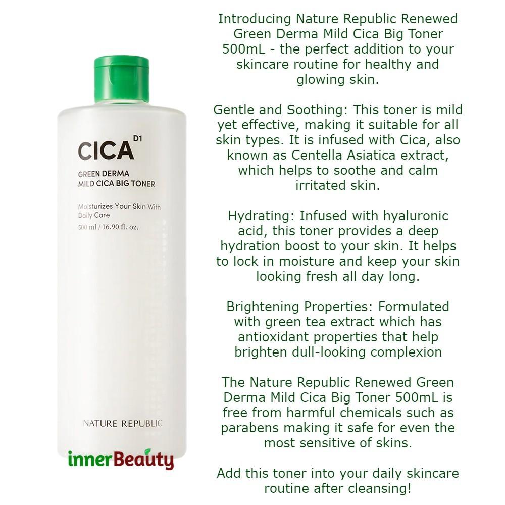 Nature Republic Renewed Green Derma Mild Cica Big Toner 500ml