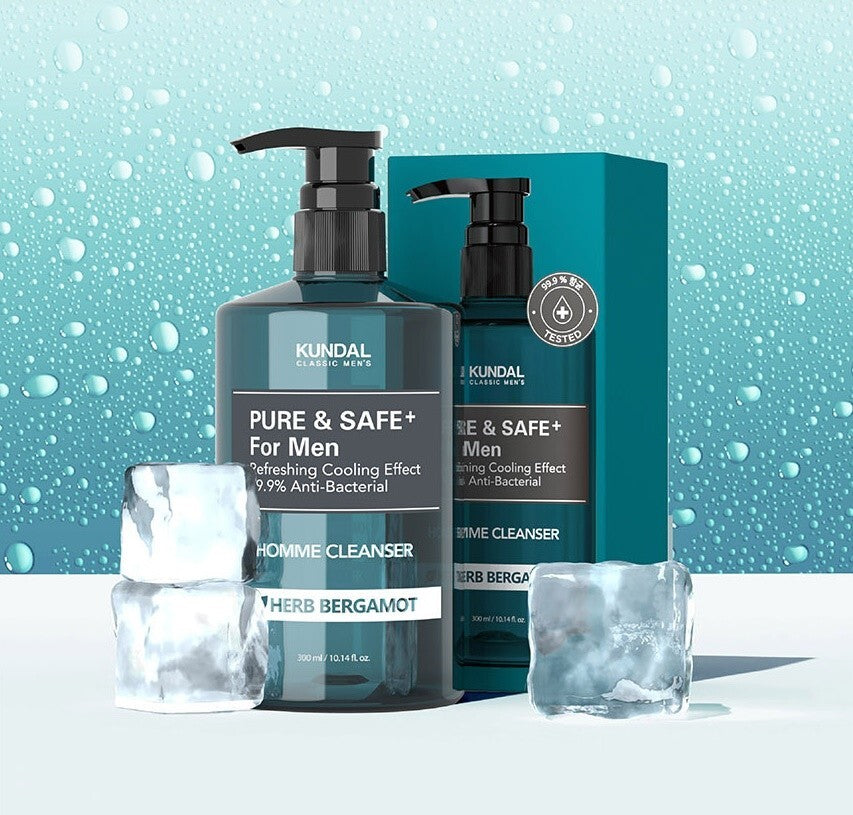 KUNDAL Pure & Safe Cooling Men' Homme Cleanser 300ml , Herb Bergamot Scent,Easy cleaning