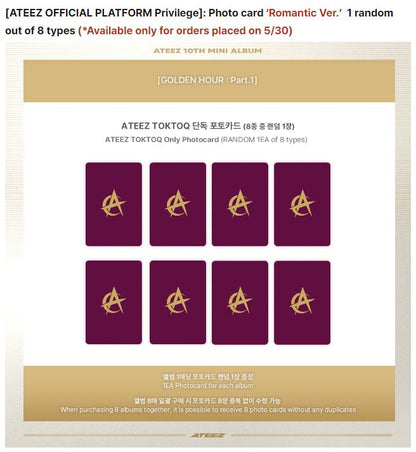 Select POB POCAALBUM Ver ATEEZ 10th Mini Album GOLDEN HOUR Part 1