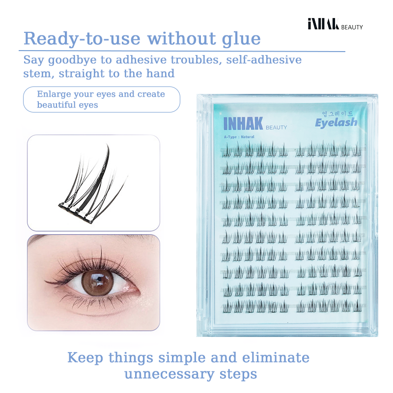 [100% Original] Inhak Upgrade Glue-Free Eyelash - A ver. Natural Curl/B ver. Volume and Curl Eyelashes Extension Simulation Segmented Grafting DIY Lashes False Eyelash Makeup Tool