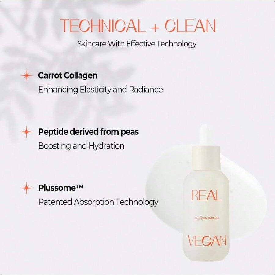 KLAVUU Real Vegan Collagen Ampoule 30ml/1.01 Oz | Powered By High - Potency Vegan Collagen | Deeply Penetrates Skin To Provide Intense Hydration