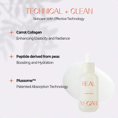 KLAVUU Real Vegan Collagen Ampoule 30ml/1.01 Oz | Powered By High - Potency Vegan Collagen | Deeply Penetrates Skin To Provide Intense Hydration