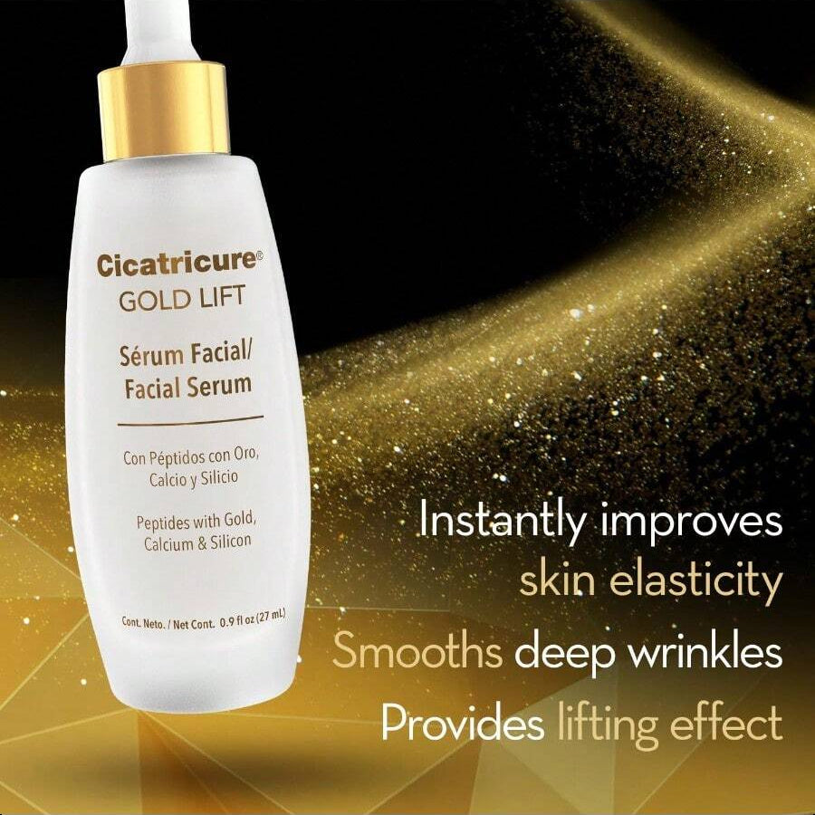 CICATRI Gold Lift Facial Serum 27ml/0.9 Oz, Neck & Chest, Anti Aging Skin Care, Hydrating, Firming & Tightening, Smoothes Facial Lines