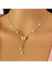 Faux Pearl Rhinestone Butterfly Necklace