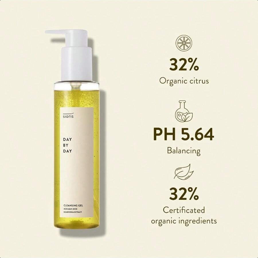 sioris Day By Day Cleansing Gel 150ml/5.07 Oz , Organic Citrus Water And Sugar Beet, Remove Makeup Residue