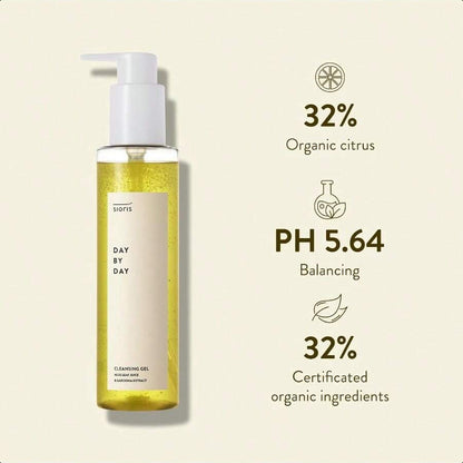 sioris Day By Day Cleansing Gel 150ml/5.07 Oz , Organic Citrus Water And Sugar Beet, Remove Makeup Residue