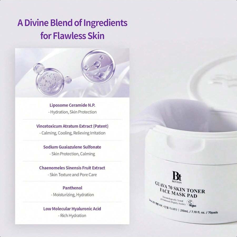Benton Guava 70 Skin Toner Face Mask Pad 210ml/7.1 Oz(70 Pcs)