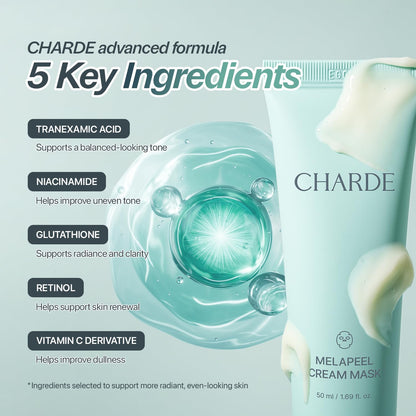 CHARDE Melapeel  Peel Off Cream Mask 50ml, for Dark Spots, Cream-to-Clear Mask for Brighter