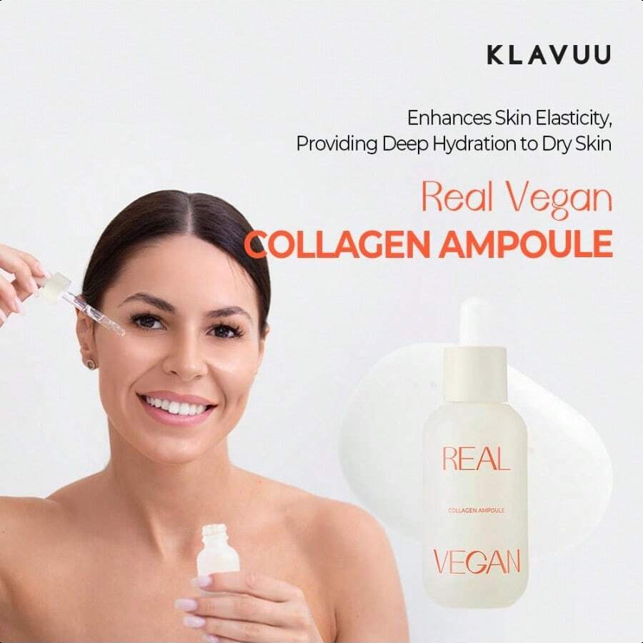 KLAVUU Real Vegan Collagen Ampoule 30ml/1.01 Oz | Powered By High - Potency Vegan Collagen | Deeply Penetrates Skin To Provide Intense Hydration