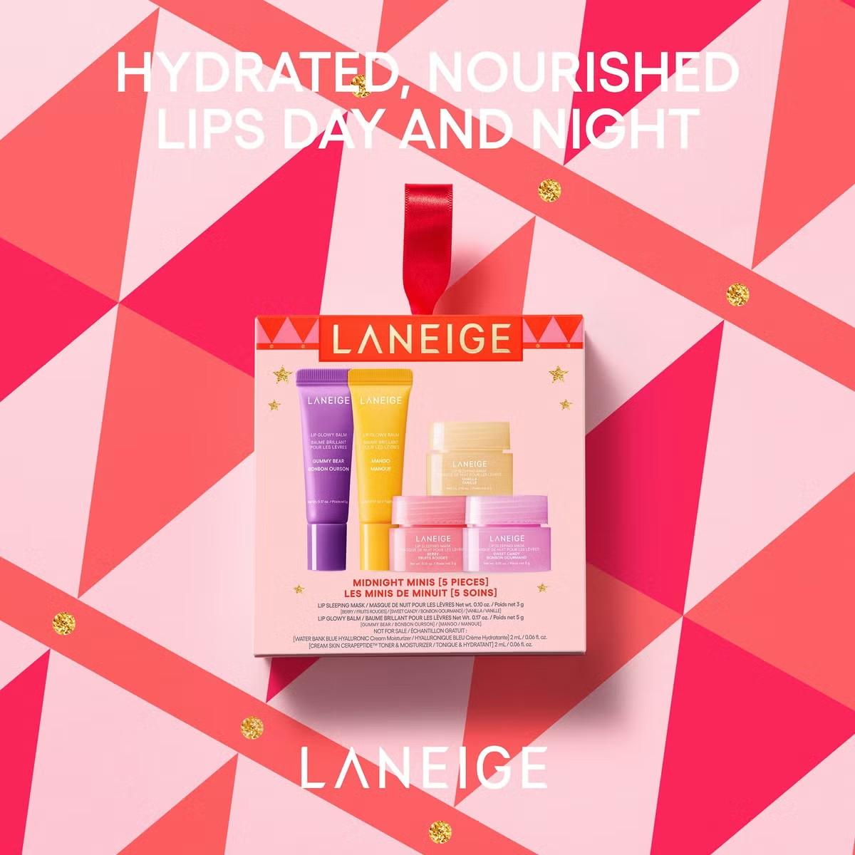 LANEIGE Midnight Minis Lip Care Holiday 5Pieces Gift Sets – Lip Mask, Water Bank, Lip Glowy Balm