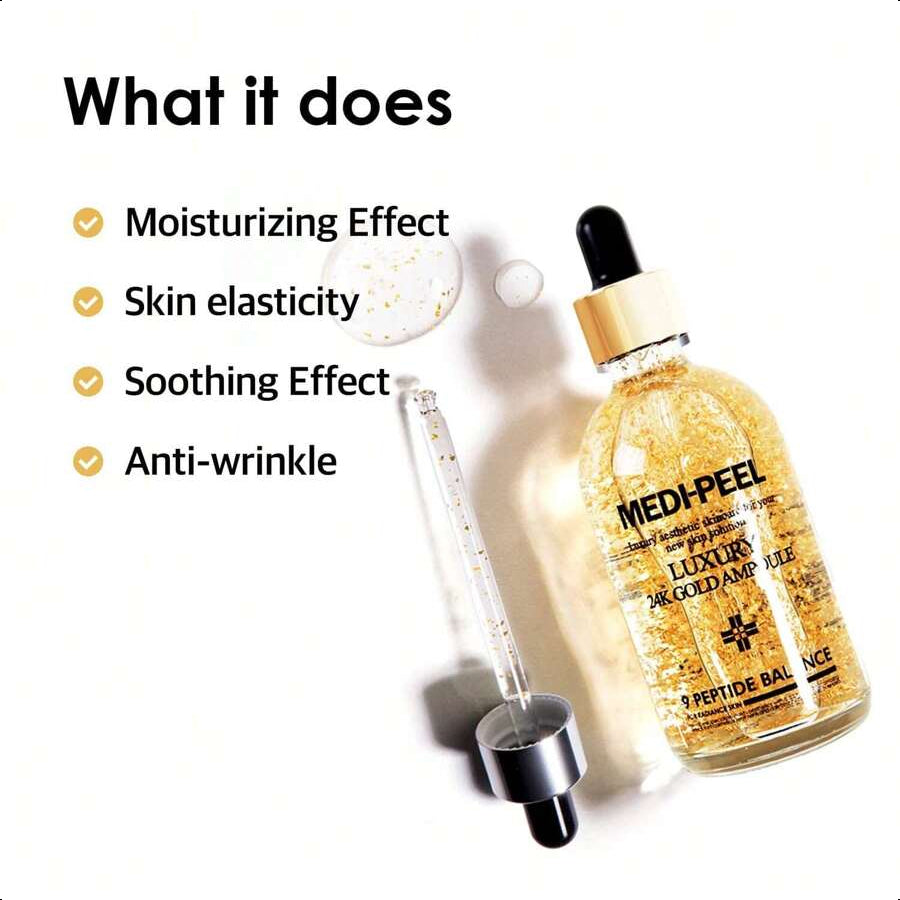 Medipeel Pure Gold 24K Ampoule 3.38 Fl.Oz / 100ml | 99.9% 24K Pure Gold All In One Ampoule, 5 Revitalizing Extracts To Minimize Moisture Loss, Brightens | Korean Skincare, For All Skin Types