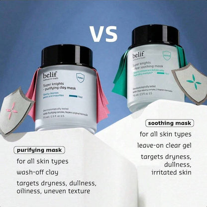 belif Super Knights Purifying Clay Mask, Hyaluronic Acid & Glycerin, Hydrating Wash Off Clay Face Mask