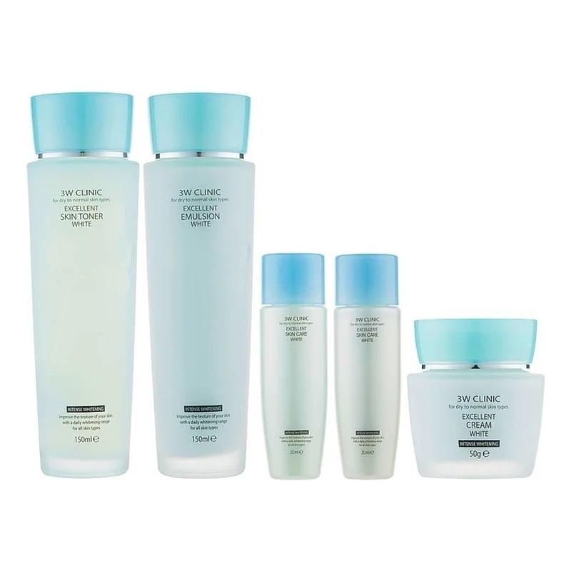 3w Clinic Excellent White Skin Care 3 Set (Toner+Emulsion+Cream) 5 Items