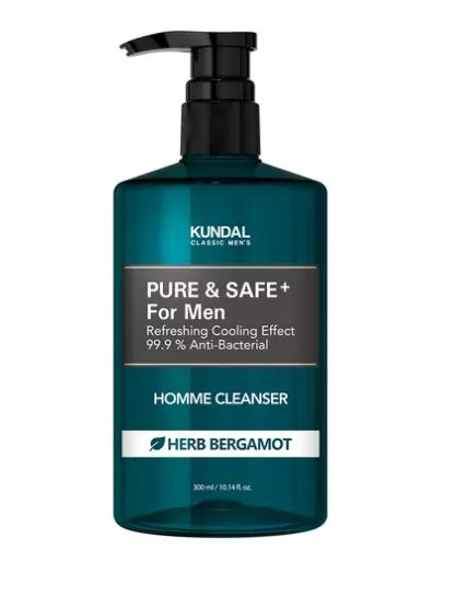 KUNDAL Pure & Safe Cooling Men' Homme Cleanser 300ml , Herb Bergamot Scent,Easy cleaning