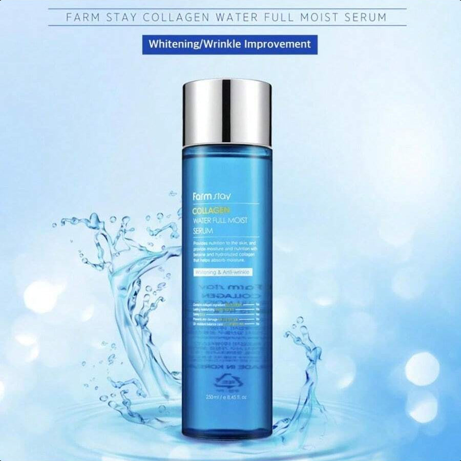 Farmstay Collagen Water Full Moist Serum 8.45 Fl. Oz/ 250ml | Moisturizing Serum With Hydrolyzed Collagen For Hydration And Elasticity, Korean Skin Care