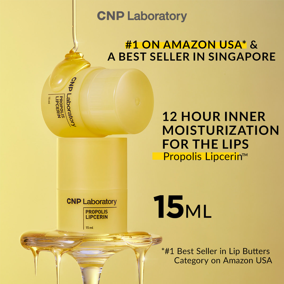 CNP Laboratory Propolis Lipcerin™ 15ml - Manuka Propolis Lipcerin™, Hydrating Overnight Lip Balm & Mask, 12 Hours Long-lasting Moisture, Gentle Exfoliation, Hygienic Twist Dispenser, lip butter, Korean Skin Care