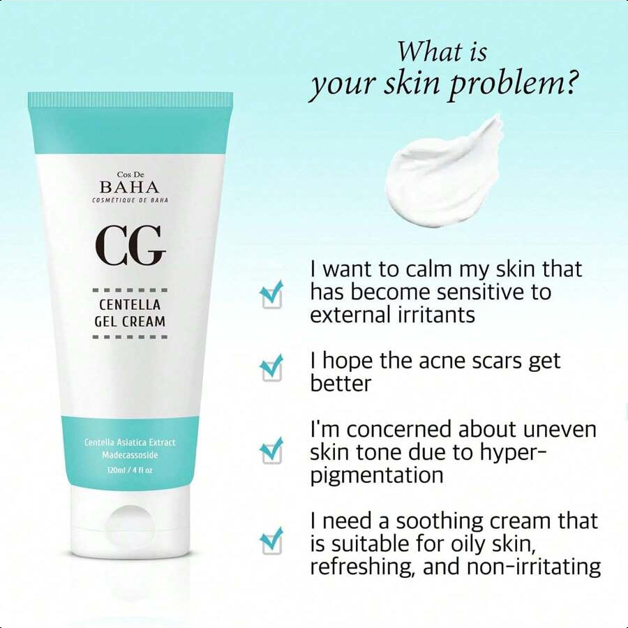 Cos De BAHA Centella Asiatica Soothing Calming Cream For Face/Neck 120ml/4 Oz