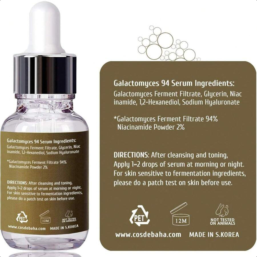 Cos De BAHA Galactomyces Ferment Filtrate 94% Concentrated Facial Serum 30ml/1.01 Oz