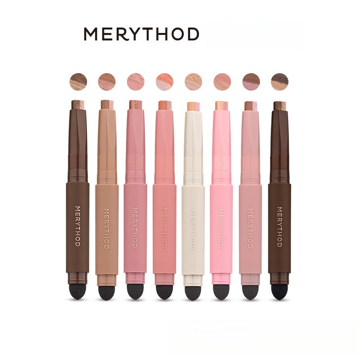 MERYTHOD Two Tones Color Stick Eyeshadow with Blending Sponge Tip Smudge-proof，0.9g