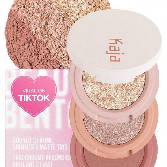 Kaja Beauty Bento Collection  - Bouncy Eyeshadow Trio  4.1g/0.14 Oz | Compact 3 - Shade Eyeshadow Palette In Nude Peach Tone
