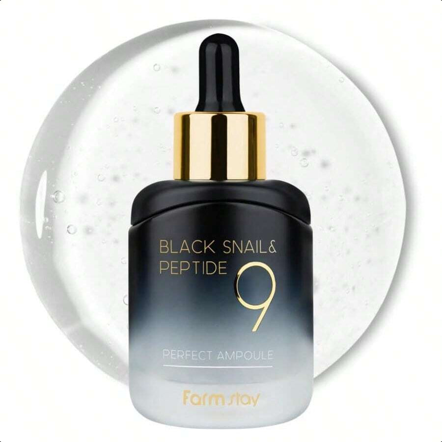 Farmstay Black Snail & Peptide9 Perfect Ampoule, Korean Snail Mucin Serum For Elastic & Glow Skin, Boosting Radiance & Repairing Skin Barrier Serum, For Women & Men, Korean Skin Care, 1.18 Fl. Oz.35ml