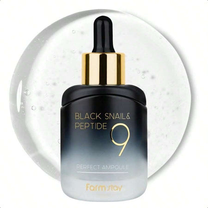 Farmstay Black Snail & Peptide9 Perfect Ampoule, Korean Snail Mucin Serum For Elastic & Glow Skin, Boosting Radiance & Repairing Skin Barrier Serum, For Women & Men, Korean Skin Care, 1.18 Fl. Oz.35ml