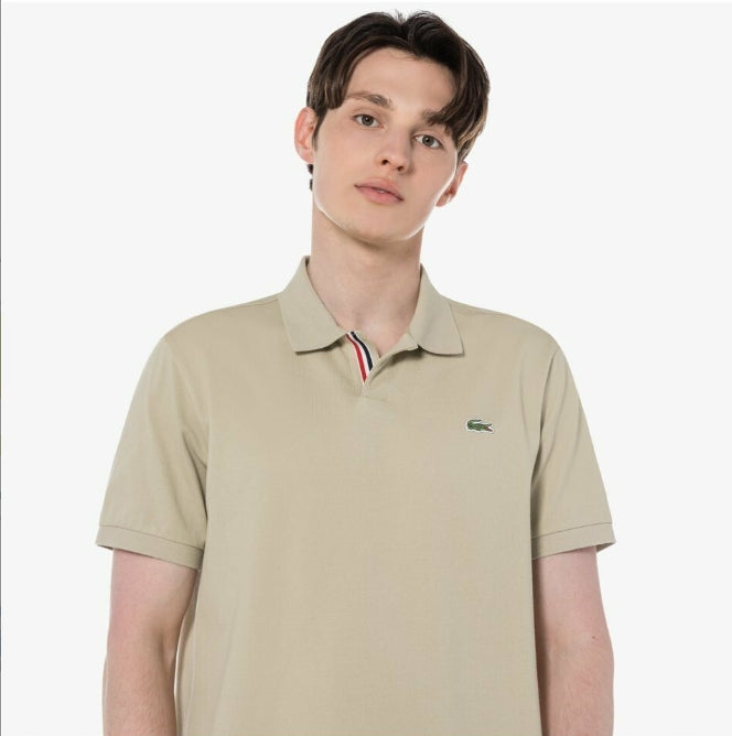 LACOSTE men's short sleeved POLO shirt with contrasting striped top