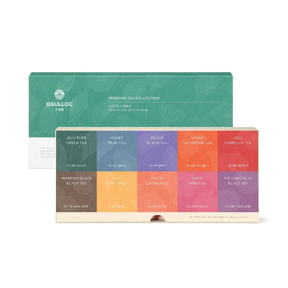 OSULLOC Premium Tea Collection Gift Box, 10 Flavors 40 Tea Bags, Jeju Assorted Tea Set