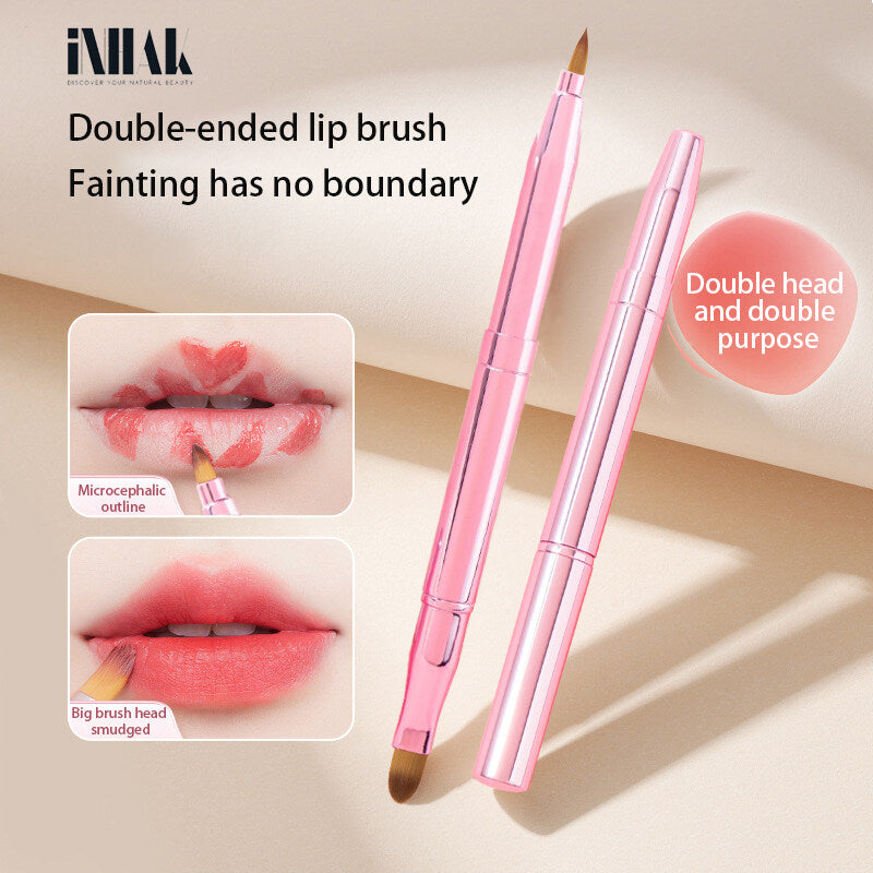 [100% Original] Inhak Dual Lip Brush Retractable Lip Makeup Brush Lipstick Lip Gloss Brush