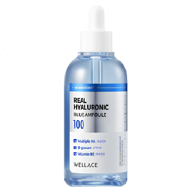 Wellage Real Hyaluronic Blue 100 Ampoule 60ml - Multiple HA, β-Glucan, Vitamin B5