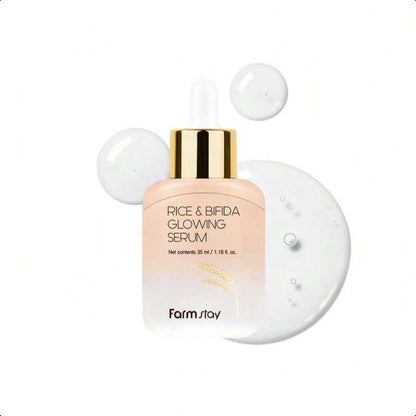 Farmstay Rice & Bifida Glowing Serum, Dark Spot Remover Correcting For Face With Niacinamide, For Women & Men, Korean Skin Care, 1.18 Fl. Oz.35ml