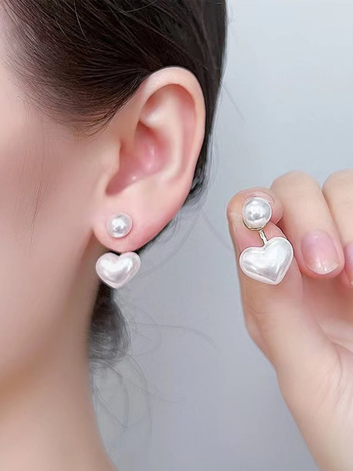 Faux Pearl Heart Double Studs