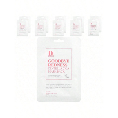 Benton Goodbye Redness Centella Cica Beauty Mask Pack, 10 Sheets, 0.81 Oz (23 G) Each