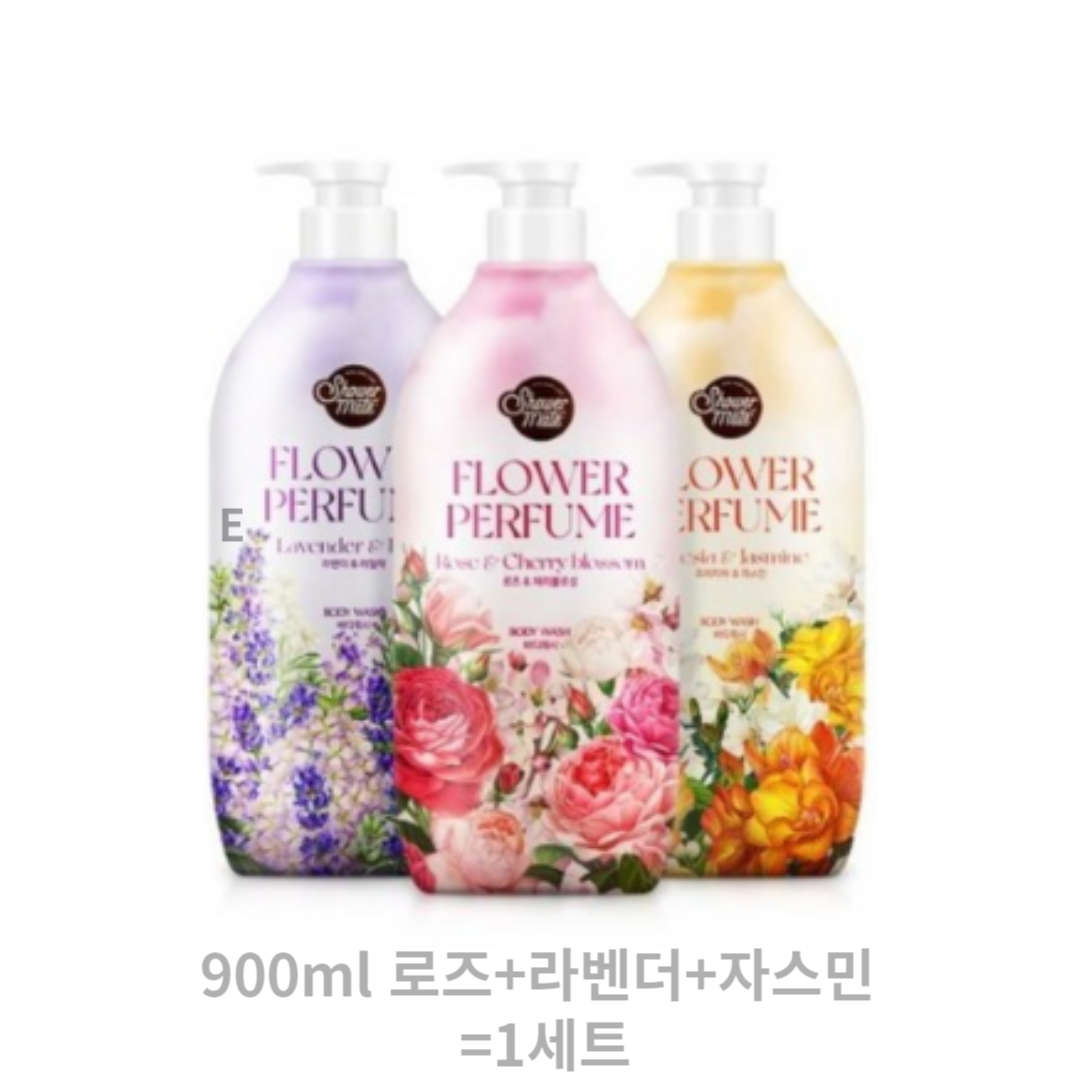 Shower Mate Parfum body washed 900ml Rose + Lavender + Zasmine, Any Skin, 900ml, 1set