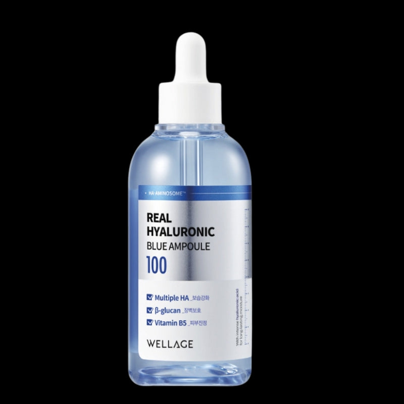 Wellage Real Hyaluronic Blue 100 Ampoule 60ml - Multiple HA, β-Glucan, Vitamin B5