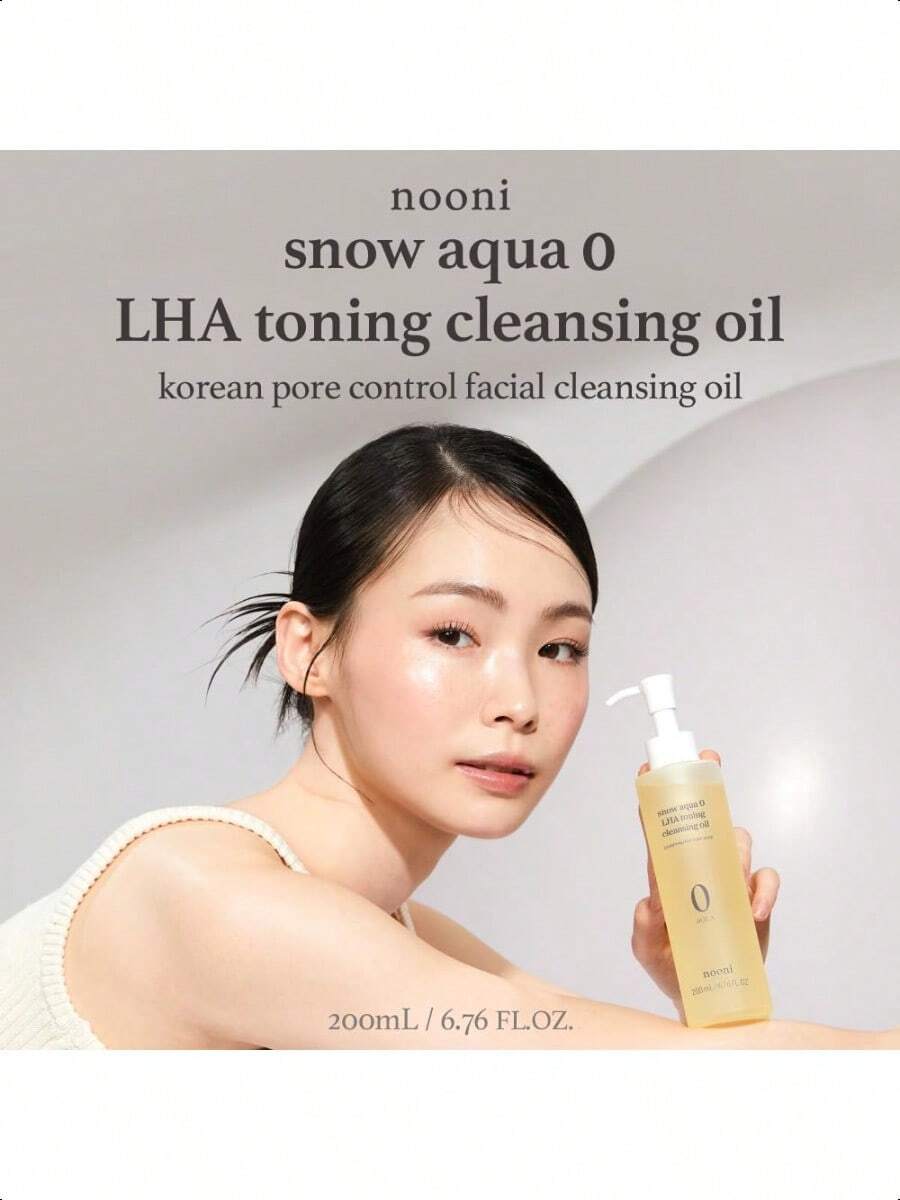 Nooni Snow Aqua 0 LHA Toning Cleansing Oil 200ml/6.76 Oz | Makeup Blackhead Remover, Pore Control, Glass Skin, Help Control Sebum