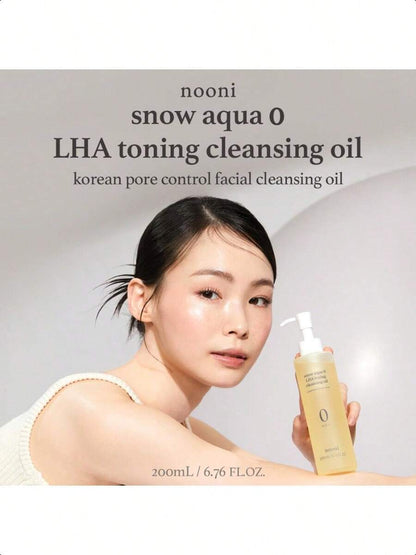 Nooni Snow Aqua 0 LHA Toning Cleansing Oil 200ml/6.76 Oz | Makeup Blackhead Remover, Pore Control, Glass Skin, Help Control Sebum