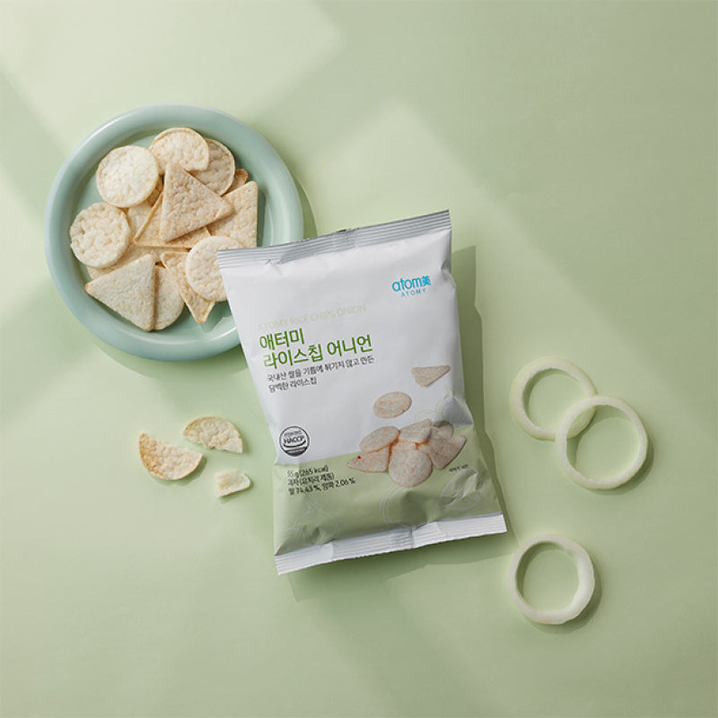 Atomy Rice Chips Plain and Onion Non-Fried Organic Healthy 12 Plain, 55g, 1 Set