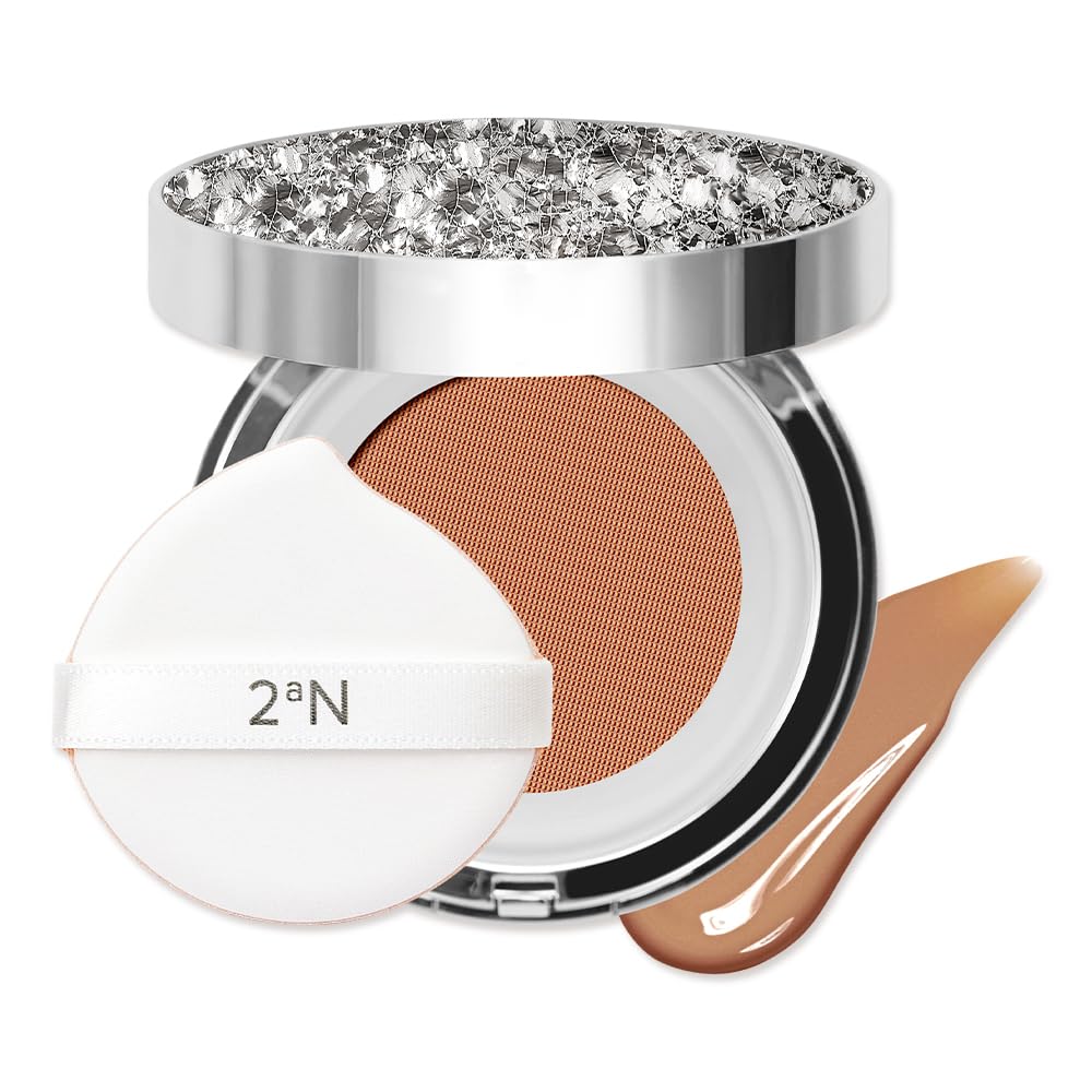 2aN Gleaming Tension Cushion Foundation Pact 0.45 oz, Korean Cushion Foundation Makeup, Lightweight & Buildable Coverage with Ceramides and Centella Asiatica