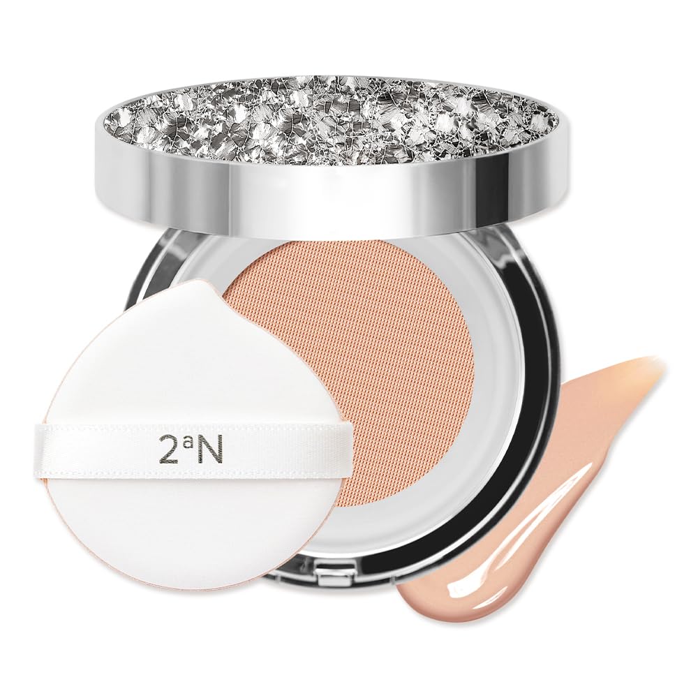 2aN Gleaming Tension Cushion Foundation Pact 0.45 oz, Korean Cushion Foundation Makeup, Lightweight & Buildable Coverage with Ceramides and Centella Asiatica