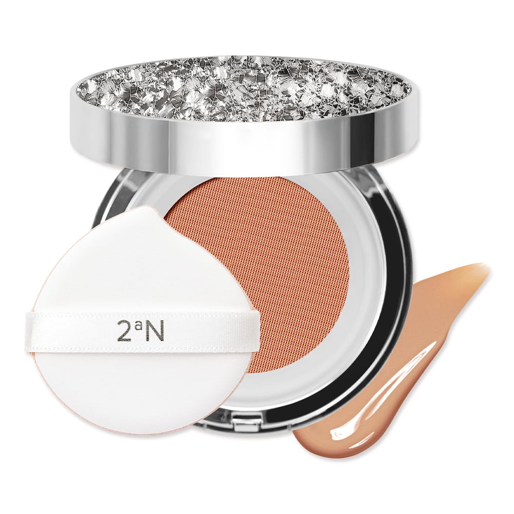 2aN Gleaming Tension Cushion Foundation Pact 0.45 oz, Korean Cushion Foundation Makeup, Lightweight & Buildable Coverage with Ceramides and Centella Asiatica