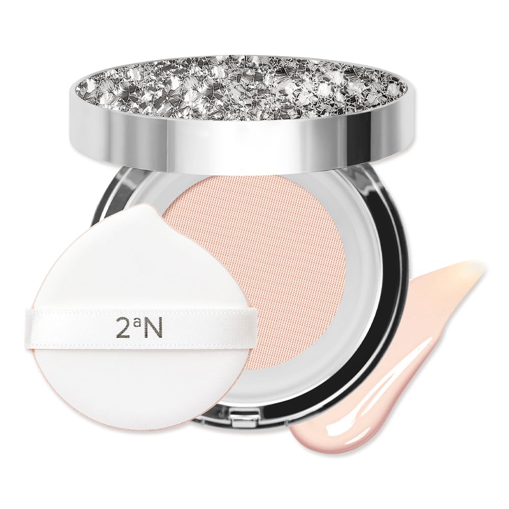 2aN Gleaming Tension Cushion Foundation Pact 0.45 oz, Korean Cushion Foundation Makeup, Lightweight & Buildable Coverage with Ceramides and Centella Asiatica